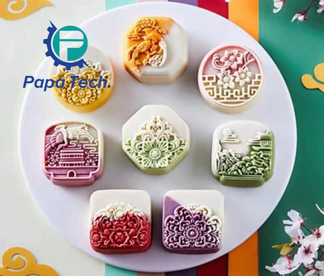 Four-fold Hopper Encrusting Machine flowing heart mooncake machine gold-inlaid jade mooncake two color wagashi making production line 