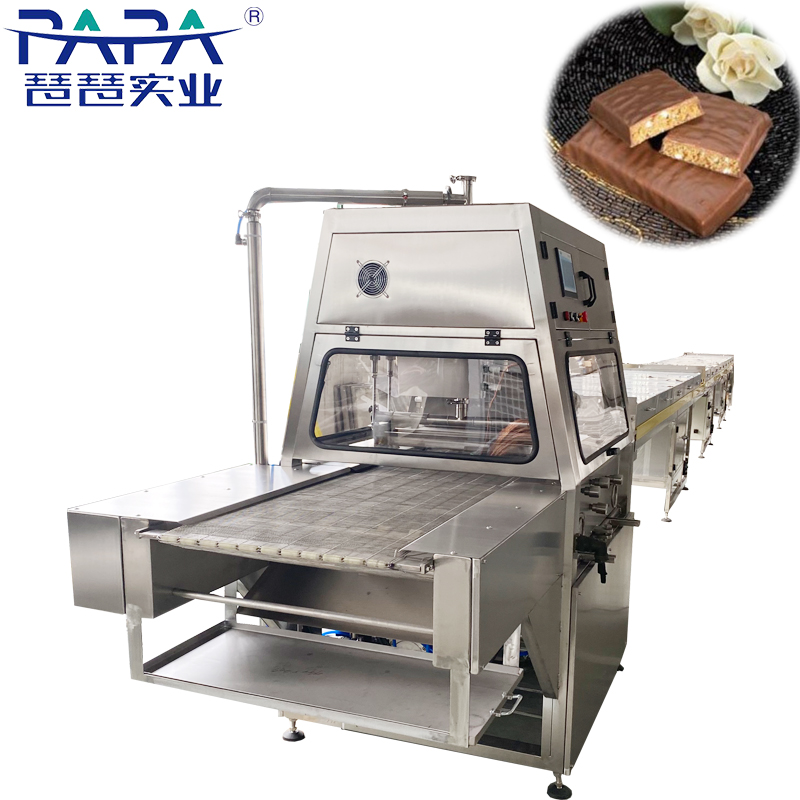 400MM China chocolate enrobing Banana chip drizzel chocolate decoration glazing machine